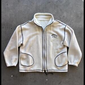 Vintage Greece Dolphins Embroidered Full Zip Contrast Stitch Fuzzy Sweater XL